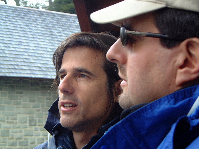 Walter Salles and Michael Nozik on the set of The Motorcycle Diaries in Argentina