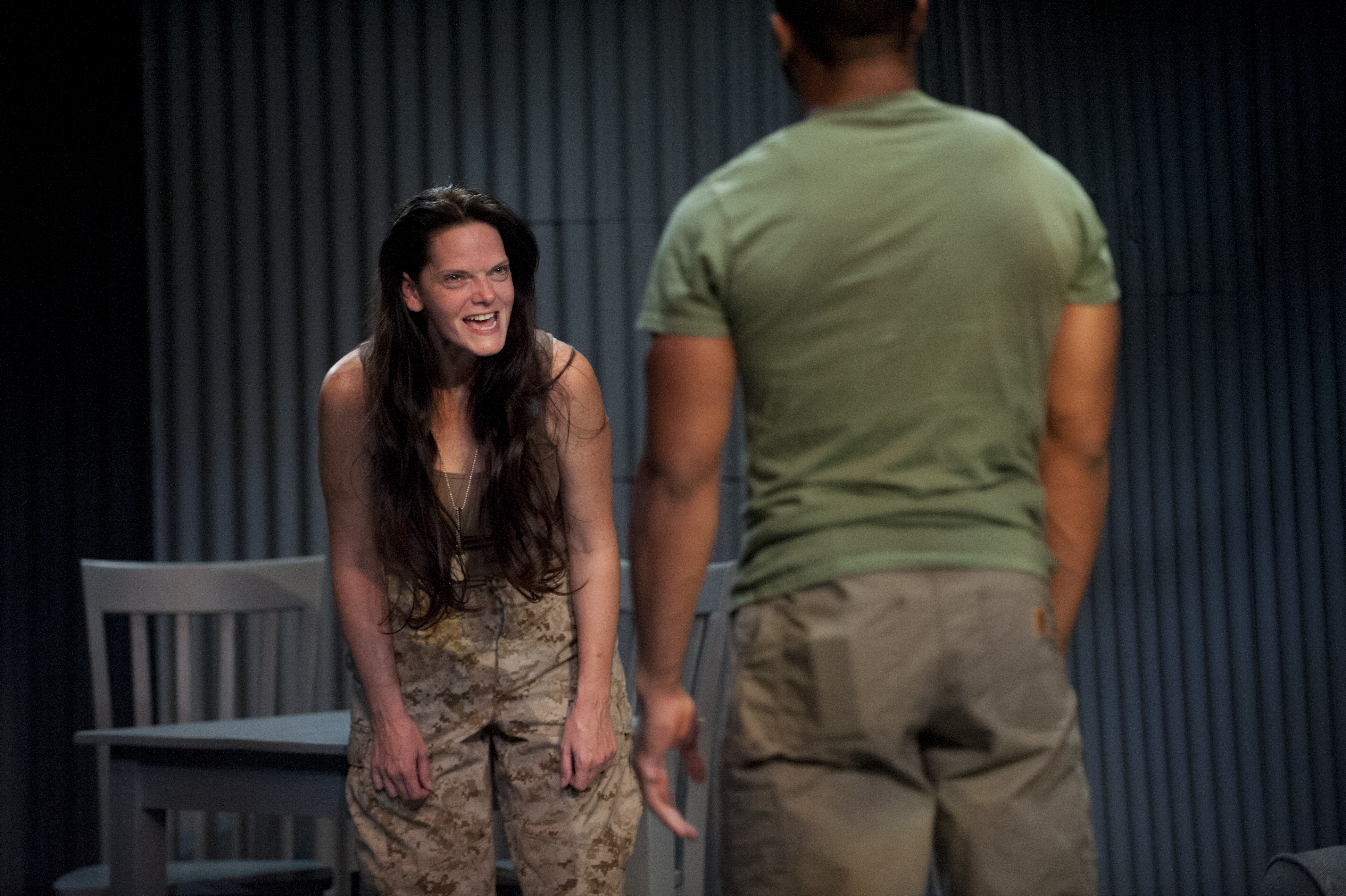 Marie Elena O'Brien as Sgt. Casey Johnson and Joshua Elijah Reese as Kevin in the World Premiere of 'Soldier's Heart' by Tammy Ryan