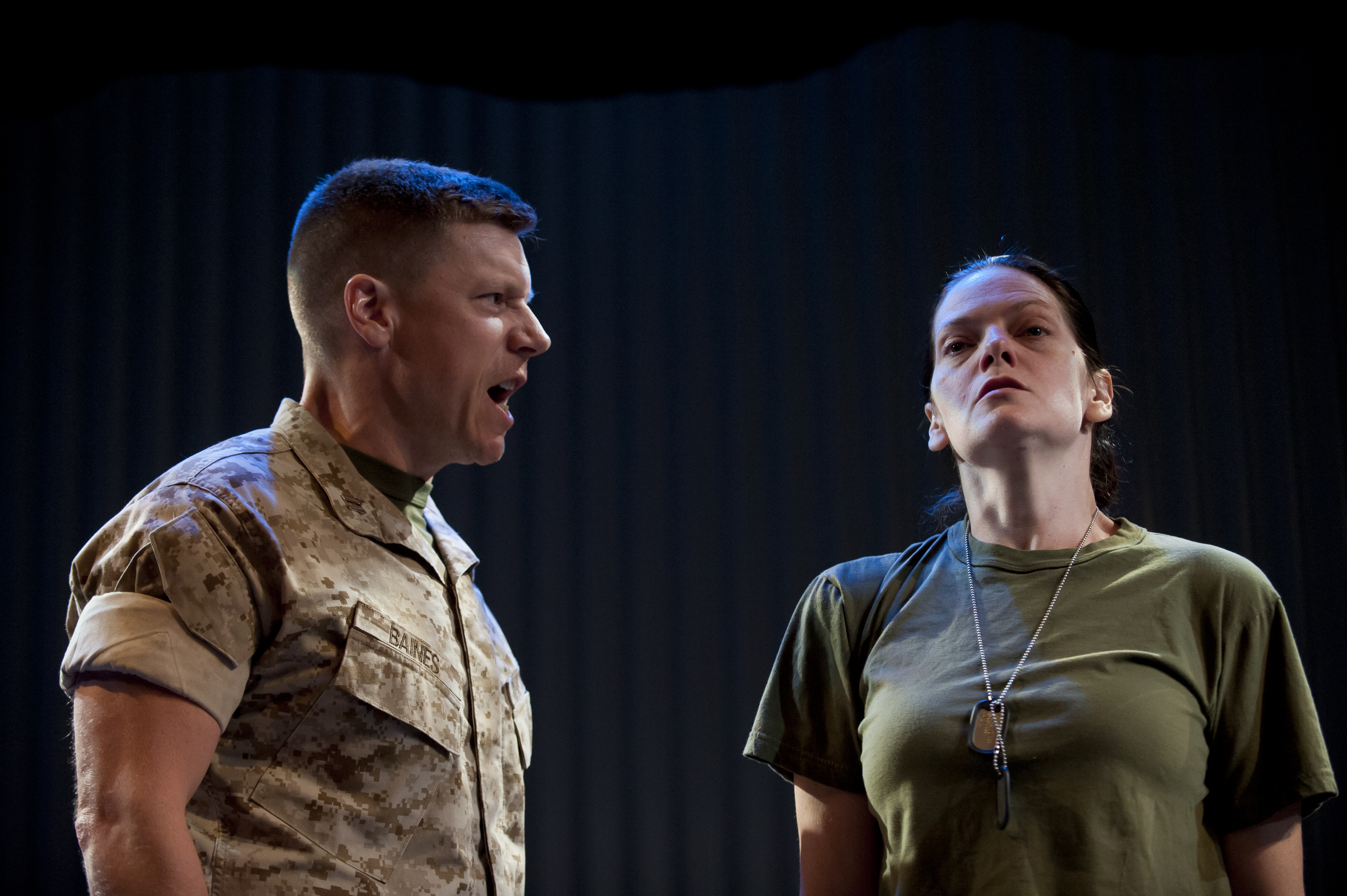 Michael Fuller (Captain Baines) and Marie Elena O'Brien (Sgt. Casey Johnson)in the World Premiere of Tammy Ryan's 'Soldier's Heart'