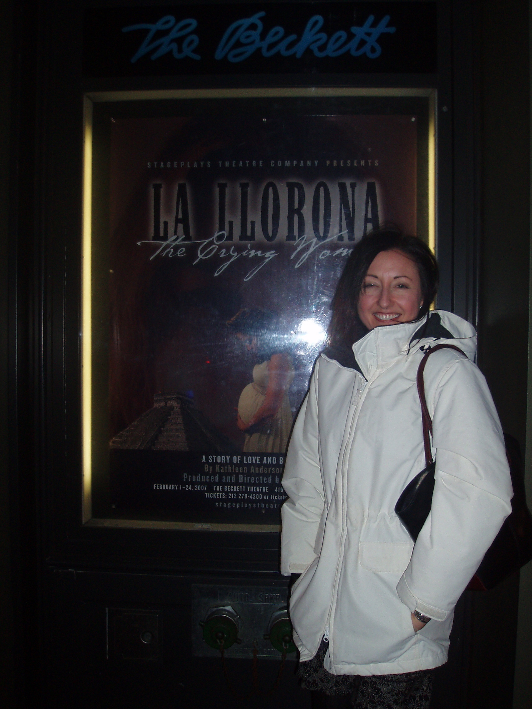 Cindy O'Connor, composer, at opening night of La Llorona/The Crying Woman at the Beckett Theater, NYC 2006