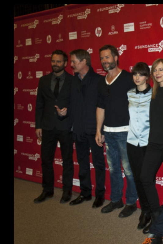 Composer Dustin O'Halloran with actors Kyle Maclachlan, Guy Pearce, Felicity Jones and Amy Ryan at the 2013 Sundance Film Festival.