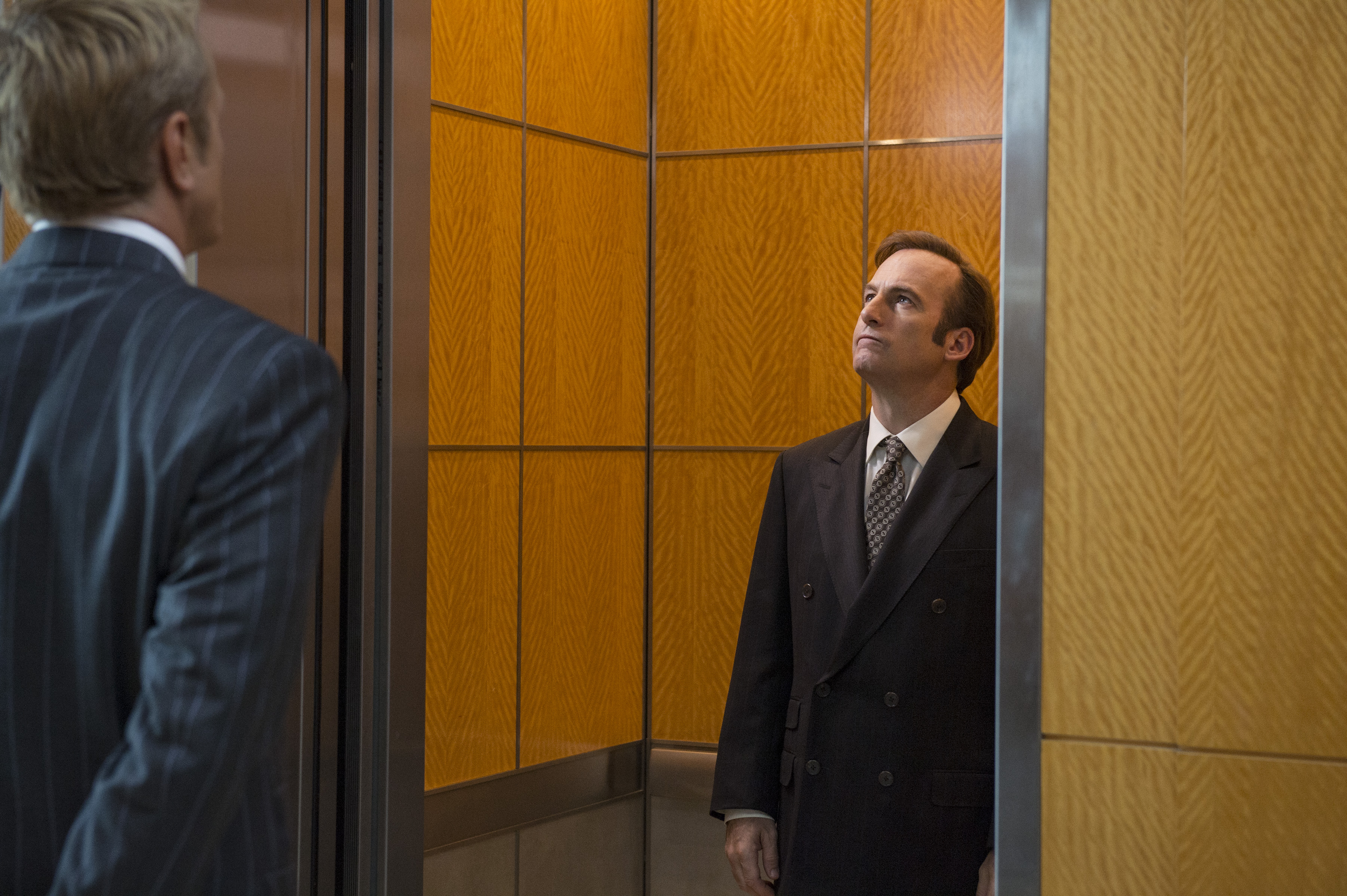 Still of Patrick Fabian and Bob Odenkirk in Better Call Saul (2015)