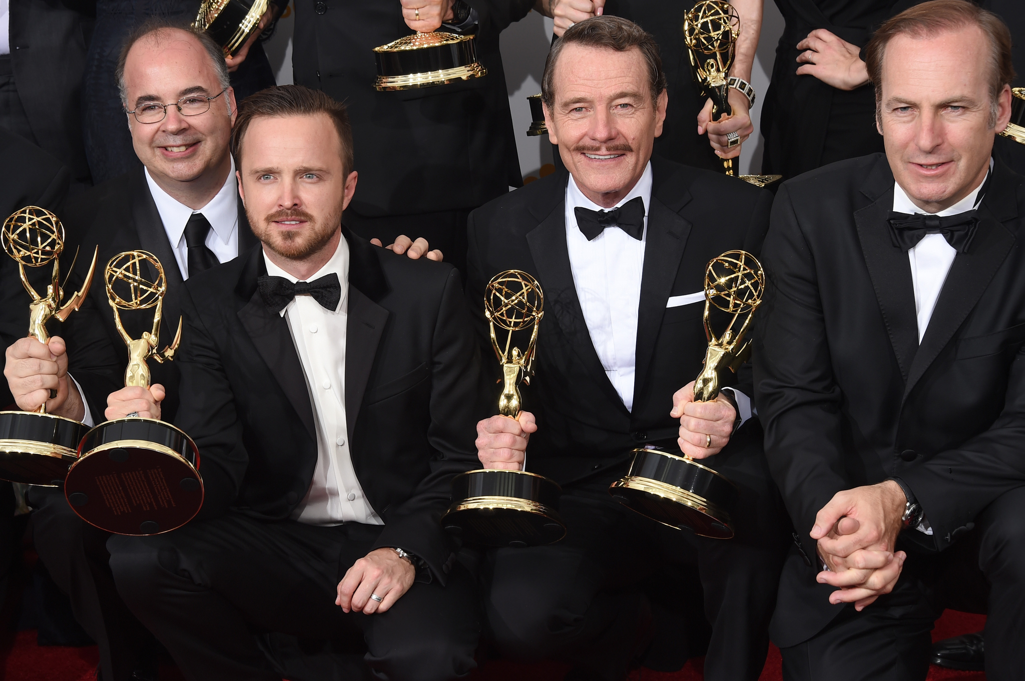 Bryan Cranston, Bob Odenkirk, Aaron Paul and Thomas Schnauz at event of The 66th Primetime Emmy Awards (2014)