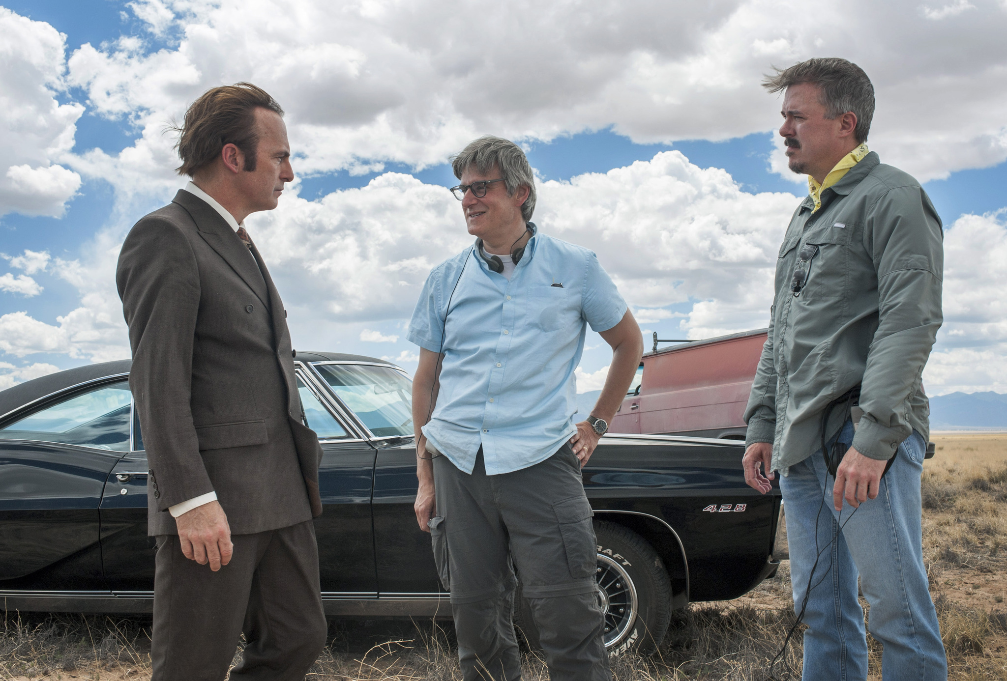 Still of Vince Gilligan, Peter Gould and Bob Odenkirk in Better Call Saul (2015)