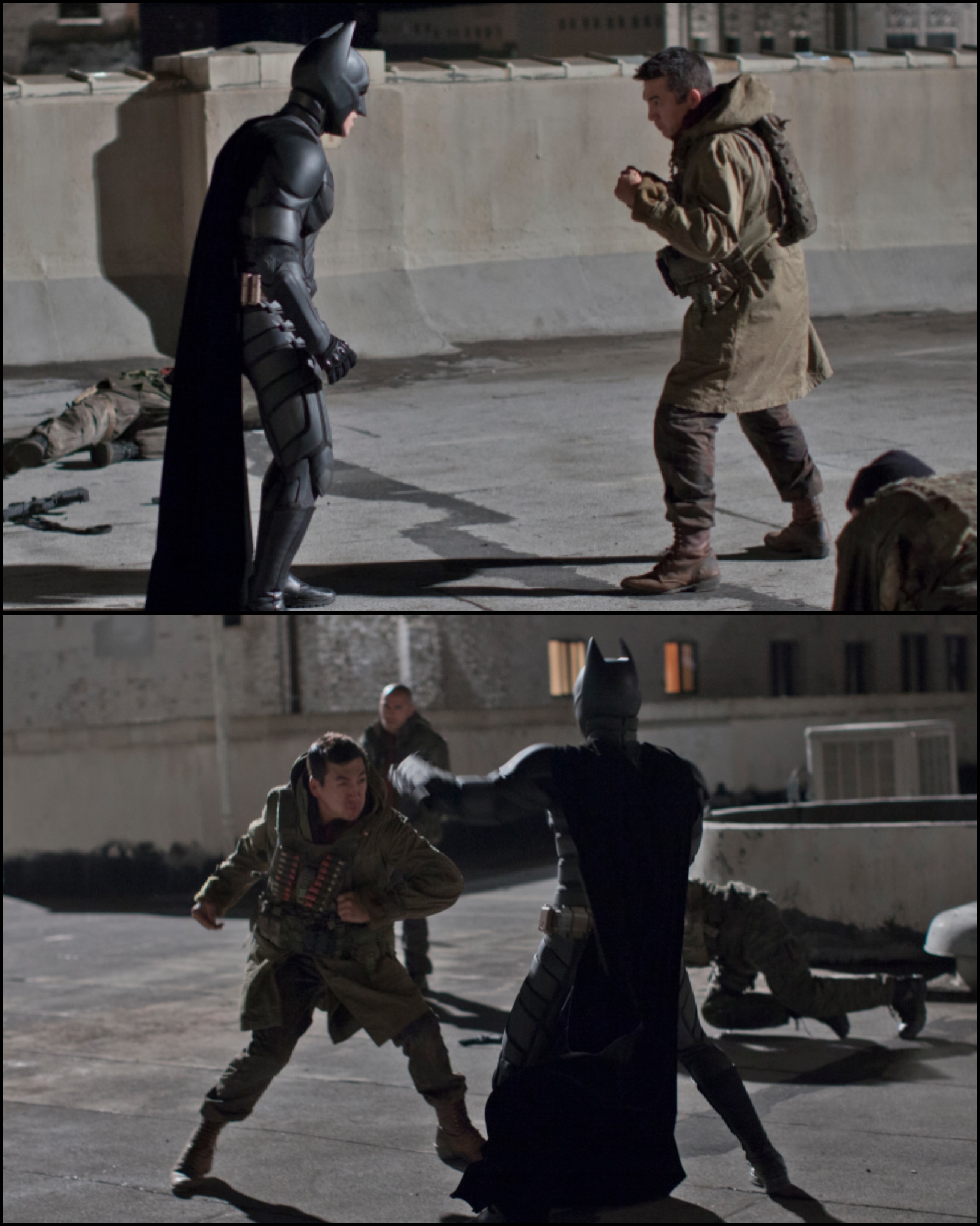 Lin Oeding fighting Christian Bale on the set of 