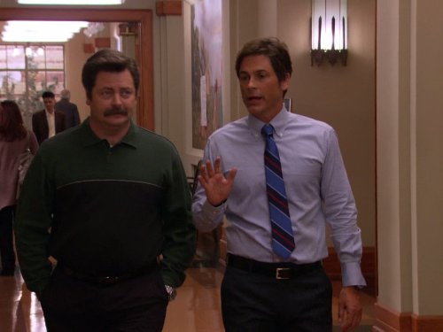 Still of Rob Lowe and Nick Offerman in Parks and Recreation (2009)