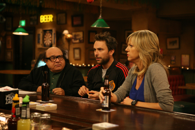 Still of Danny DeVito, Charlie Day and Kaitlin Olson in It's Always Sunny in Philadelphia: Mac Fights Gay Marriage (2010)