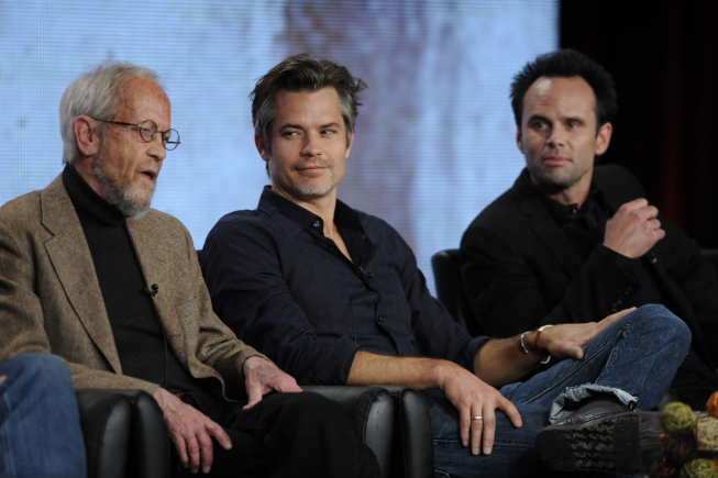 Elmore Leonard, Walton Goggins and Timothy Olyphant