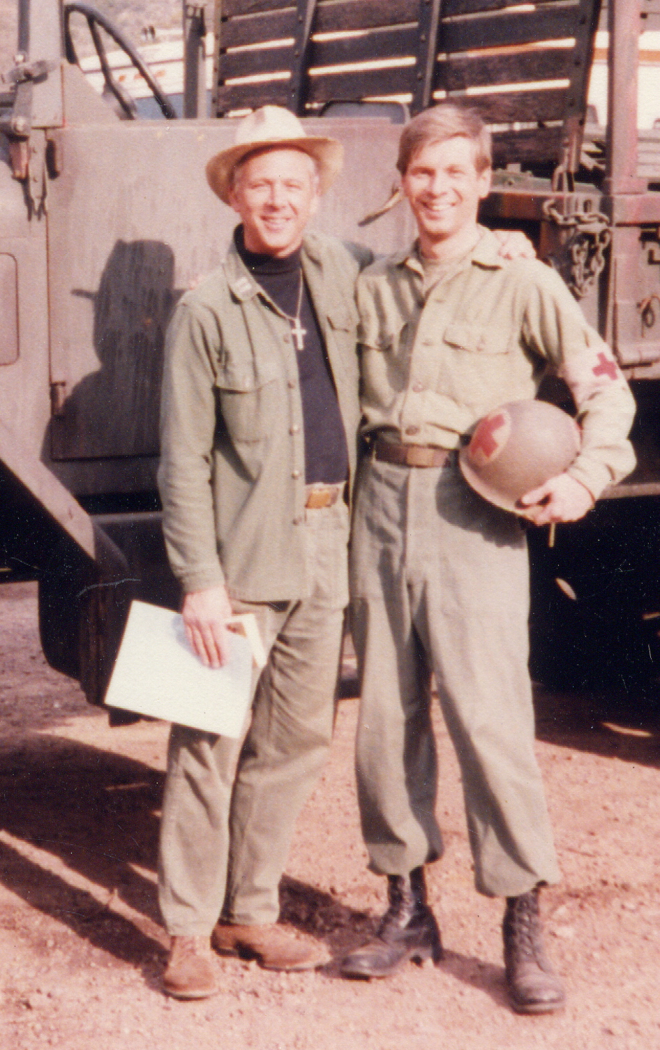 William Christopher and John Otrin on the set of MASH
