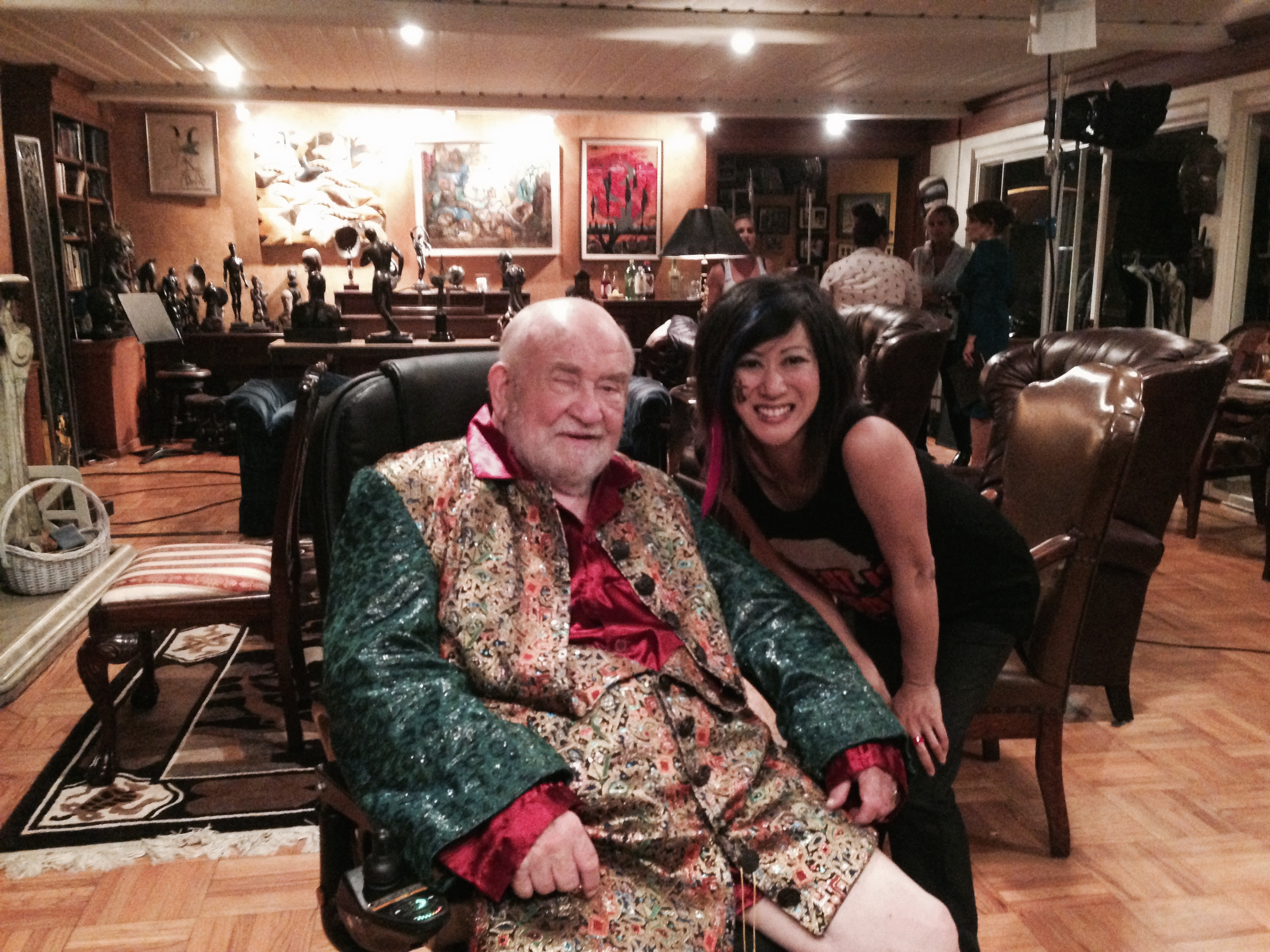 Betty Ouyang and Ed Asner after a scene from the feature 