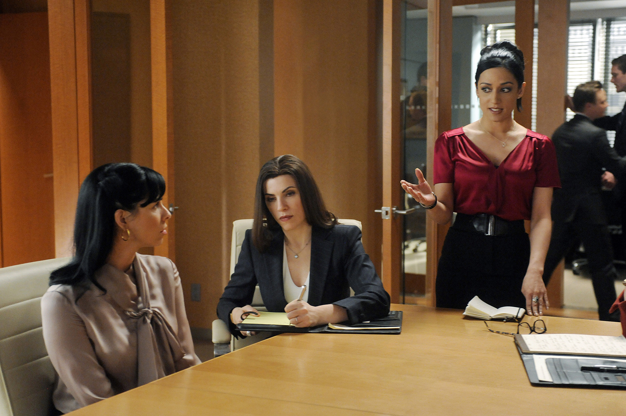 Still of Julianna Margulies, Archie Panjabi and Sarah Silverman in The Good Wife (2009)