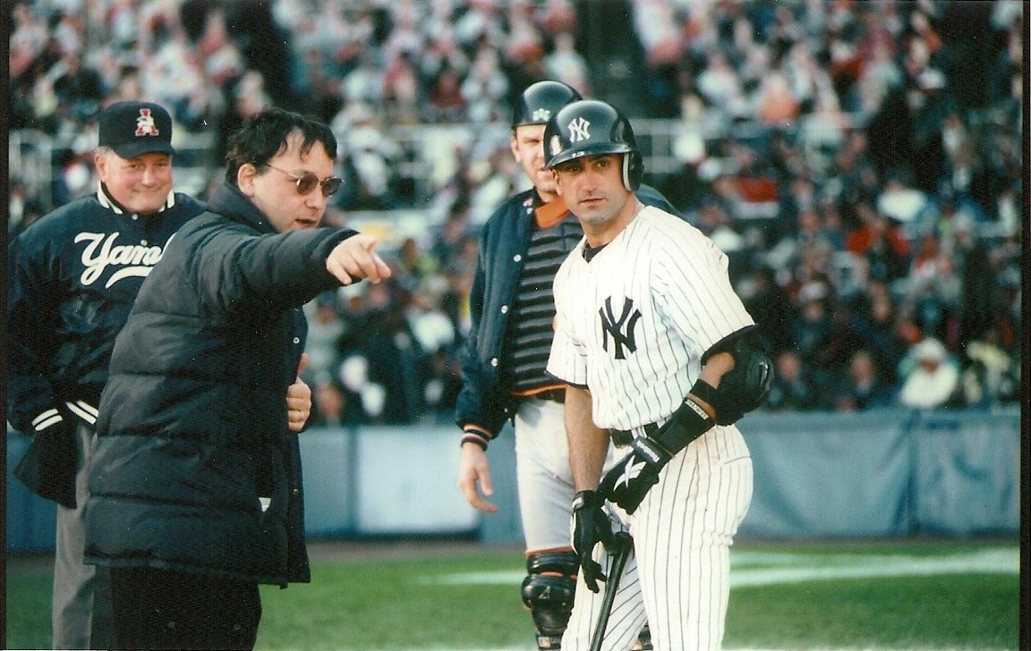 Michael Papajohn and Sam Raimi on set of For Love of the Game