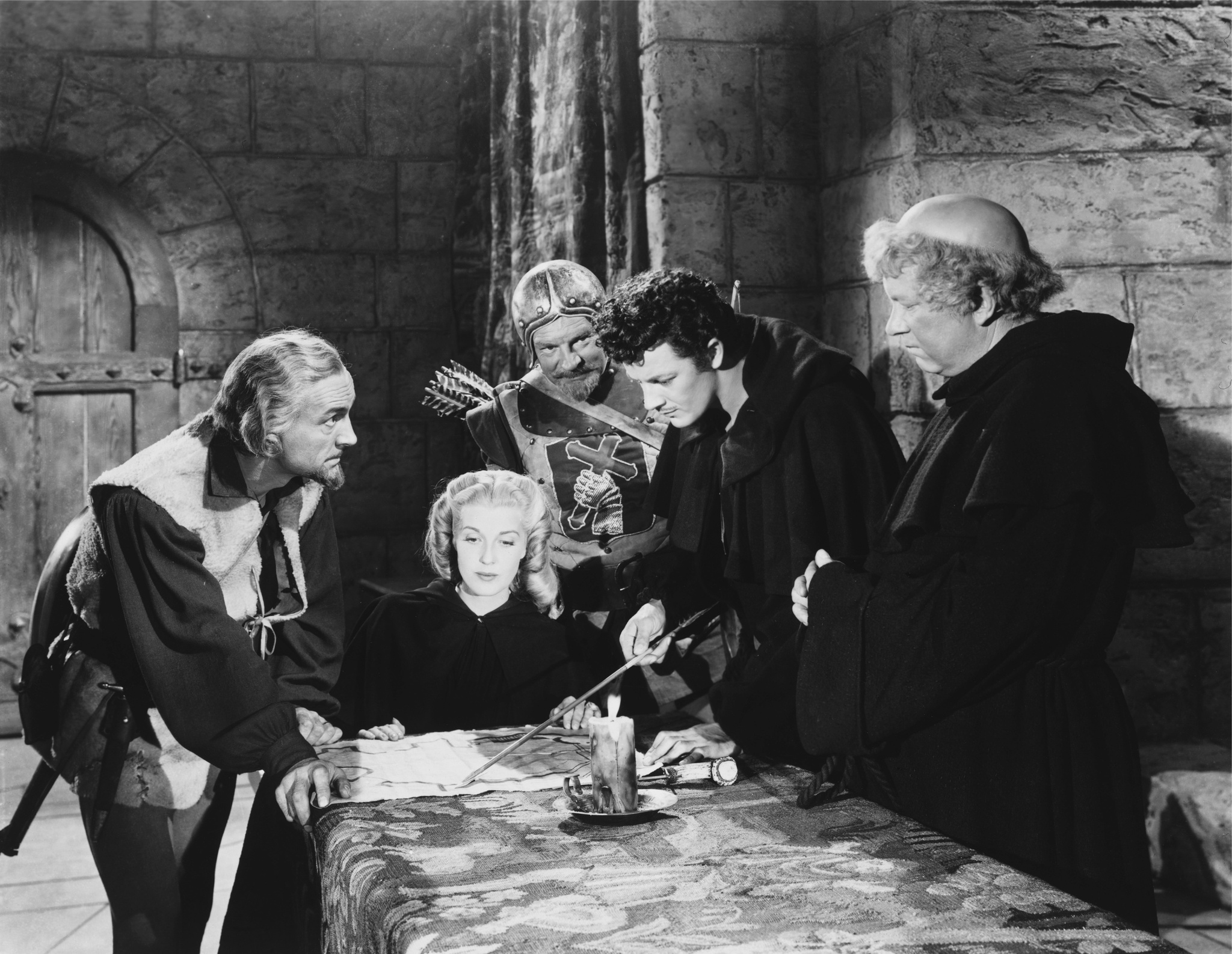 Still of Edgar Buchanan, Anita Louise and Cornel Wilde in The Bandit of Sherwood Forest (1946)