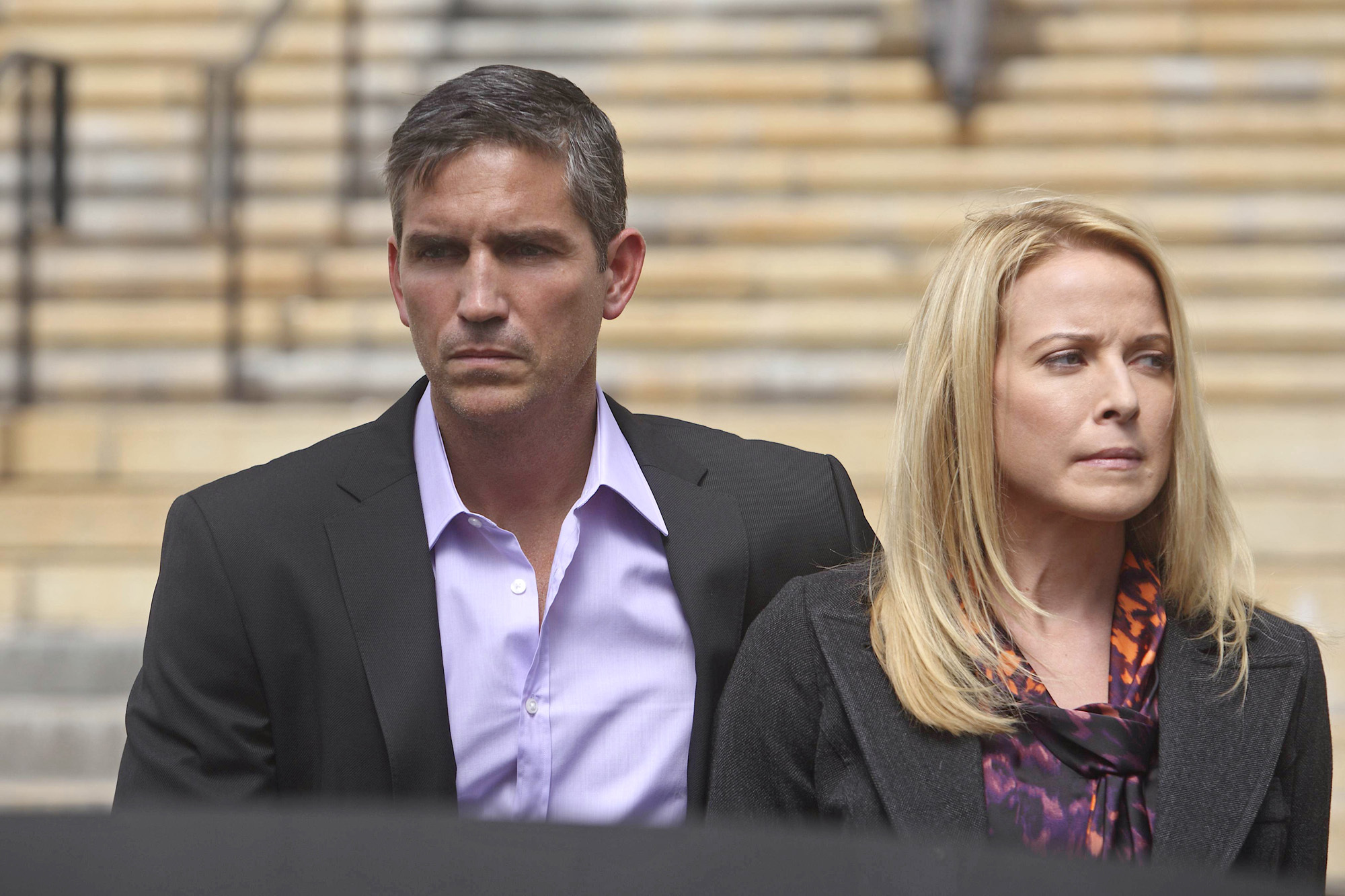 Still of Jim Caviezel and Meredith Patterson in Person of Interest (2011)