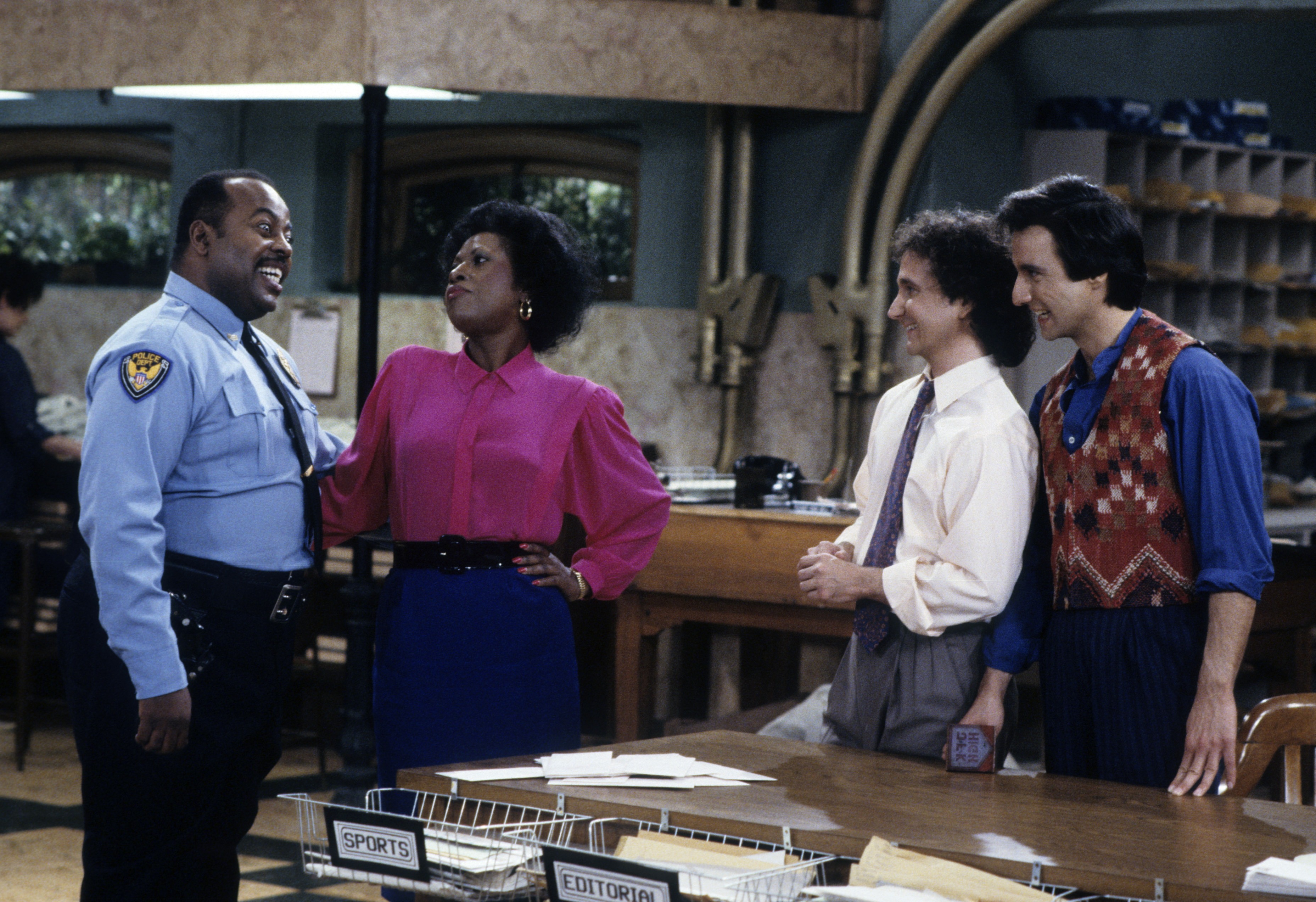 Still of Reginald VelJohnson, Mark Linn-Baker, Jo Marie Payton and Ron Kellum in Family Matters (1989)