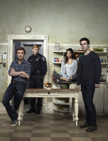 Still of Sam Huntington, Mark Pellegrino, Meaghan Rath and Sam Witwer in Being Human (2011)