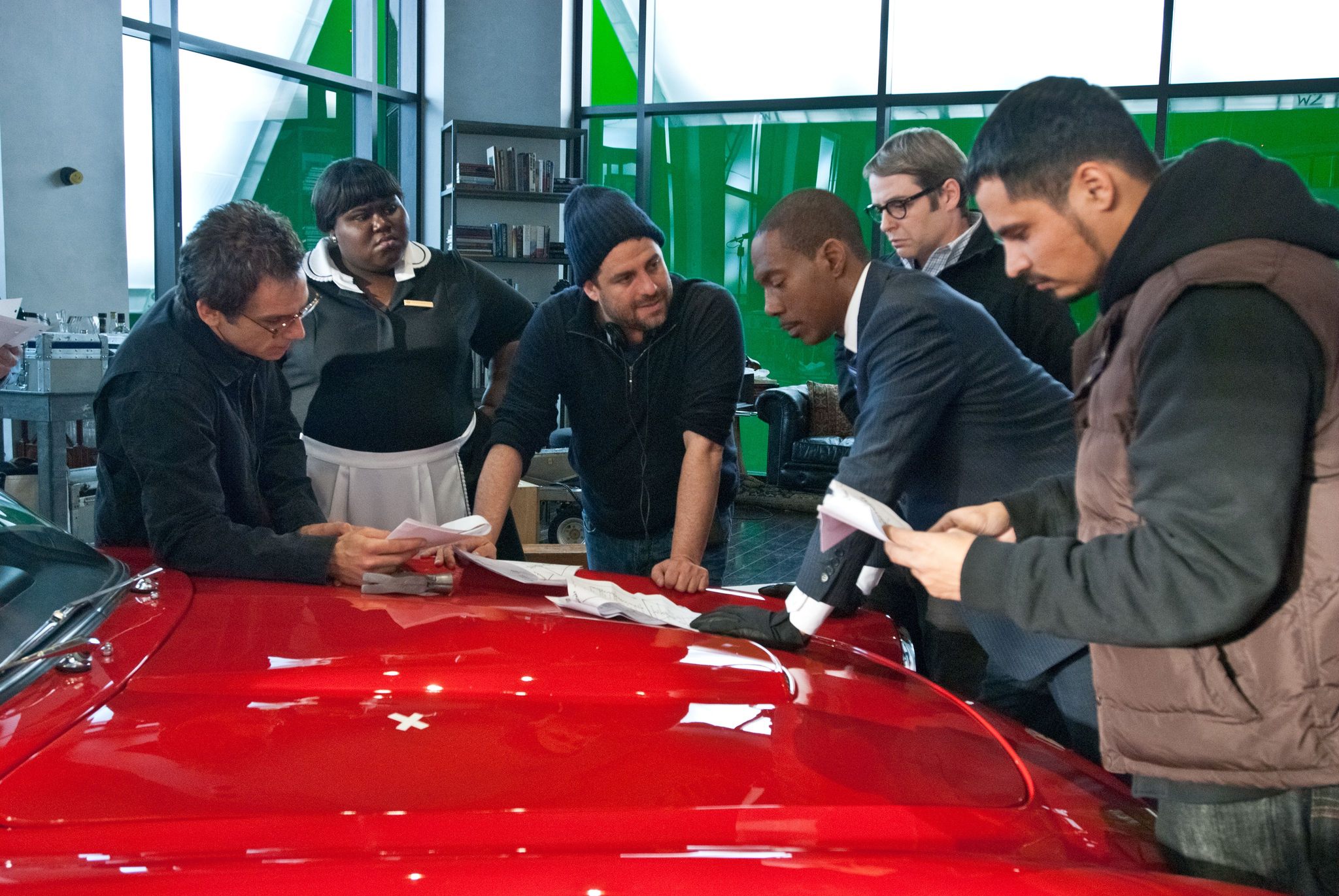 Still of Matthew Broderick, Eddie Murphy, Ben Stiller, Michael Peña, Brett Ratner and Gabourey Sidibe in Dangoraizio apiplesimas (2011)