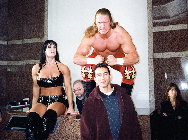 WWE Chyna the imposing Triple H with Ric Meyers always finding a way to sneak himself in. Vincent was the stunt coordinator for the World Wrestling Superbowl Commercial.