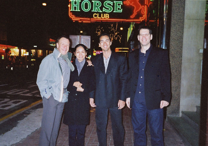 RTHK Radio Host-Michael Rippon and wife, Vincent and Mark King in Wanchai, Hong Kong.