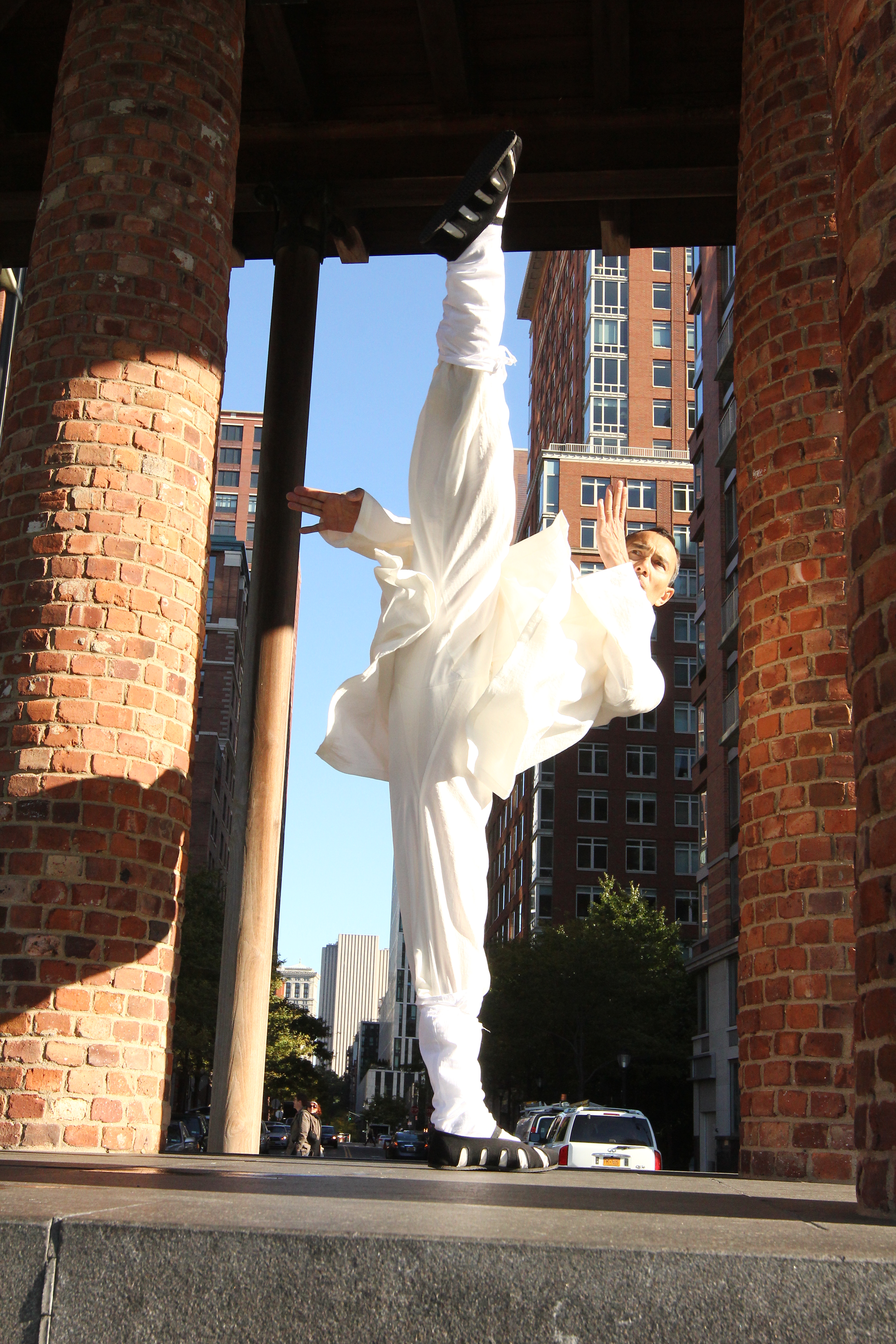 Sifu Lyn executing his famed 180 roundhouse kick.