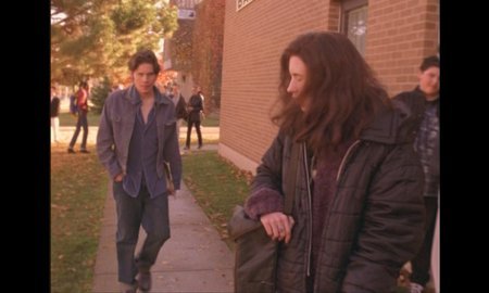 Kris Lemche (left) Emily Perkins (center) and Joey Gowdy (right) on the set of Ginger Snaps in Canada.