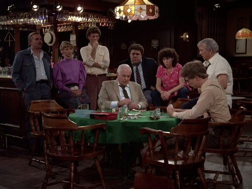 Still of Ted Danson, Shelley Long, John Ratzenberger, George Wendt, Harry Anderson, Nicholas Colasanto and Rhea Perlman in Cheers (1982)