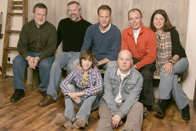 Back row: Michael Caldwell, Brian Nelson, writer, Patrick Wilson and Rosanne Korenberg. Front row: Ellen Page and David Slade, director