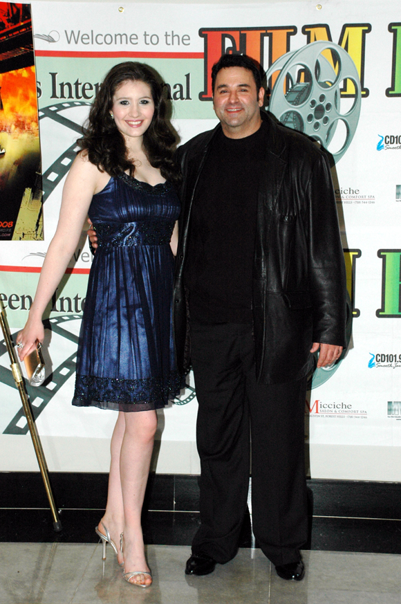 Actress Robin Phipps, before winning the Actress on the Rise Award, with Producer Sam Borowski at The Queens International Film Festival