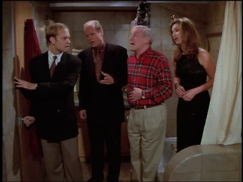 Still of Kelsey Grammer, David Hyde Pierce, John Mahoney and Peri Gilpin in Frasier (1993)