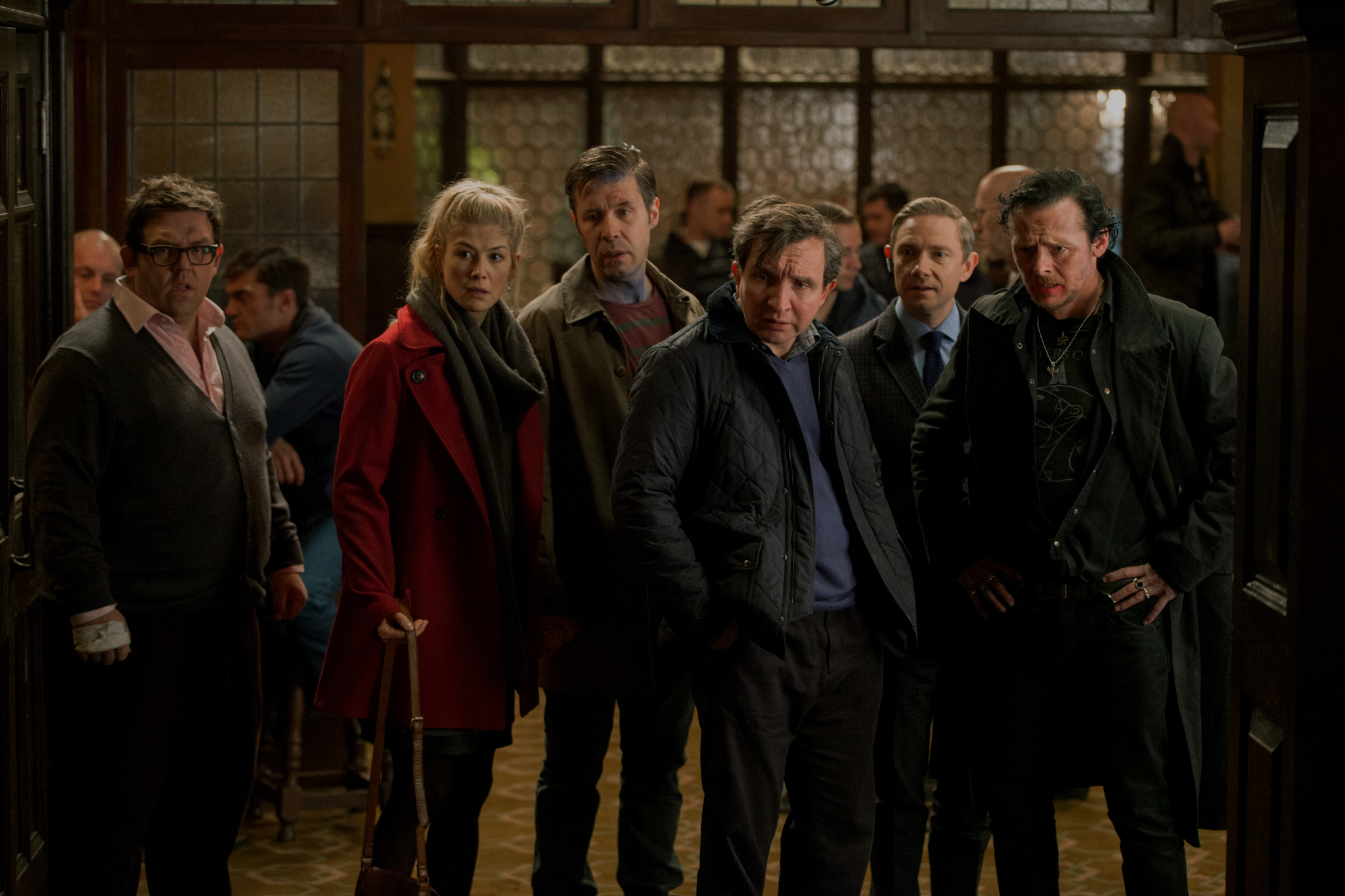 Still of Paddy Considine, Martin Freeman, Nick Frost, Eddie Marsan, Simon Pegg and Rosamund Pike in The World's End (2013)