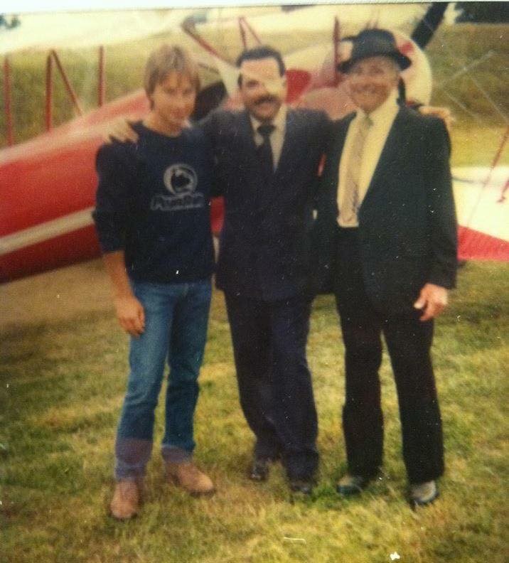 George Pilgrim in Oklahoma Passage - on location as Green Corn Rebel with Jeff Mackay as Wiley Post and Carl Baumeister Sr as Gangster (PBS miniseries 1989)