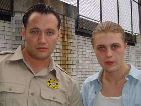 Ernest Trosman and Michael Pitt (II) from the set of the film 