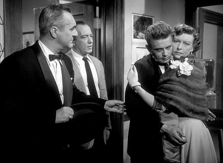 James Dean, Jim Backus, Edward Platt, and Ann Doran in 