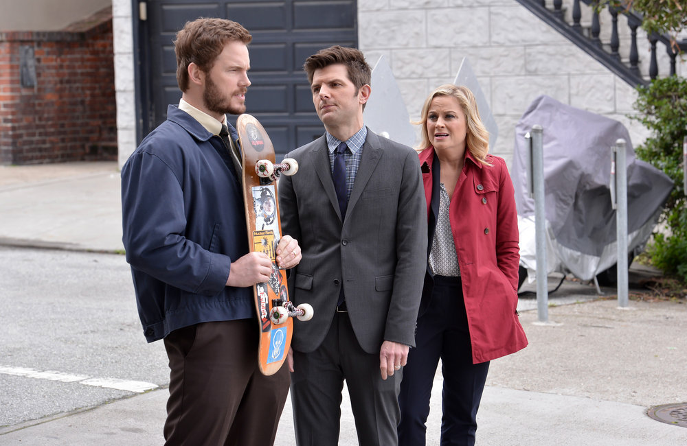 Still of Adam Scott, Amy Poehler and Chris Pratt in Parks and Recreation (2009)