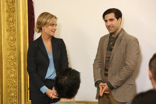 Still of Jason Schwartzman and Amy Poehler in Parks and Recreation (2009)