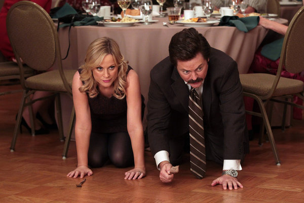 Still of Nick Offerman and Amy Poehler in Parks and Recreation (2009)