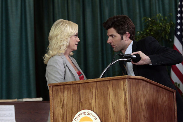 Still of Adam Scott and Amy Poehler in Parks and Recreation (2009)