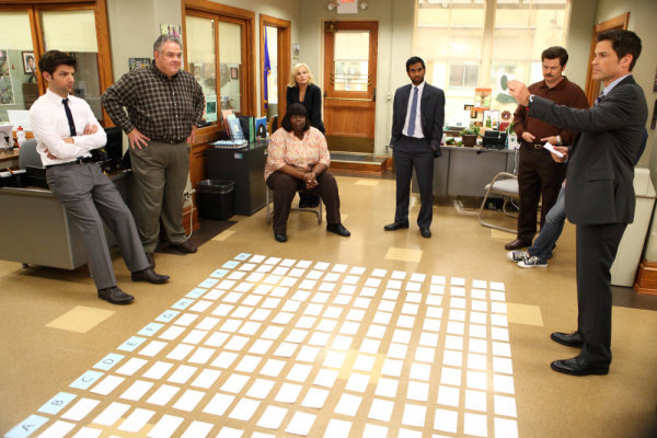 Still of Rob Lowe, Nick Offerman and Amy Poehler in Parks and Recreation (2009)