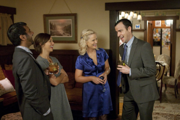 Still of Rashida Jones, Amy Poehler, Justin Theroux, Ann Perkins and Aziz Ansari in Parks and Recreation (2009)