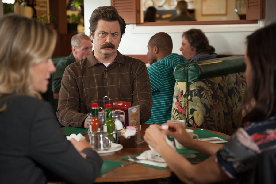 Still of Nick Offerman and Amy Poehler in Parks and Recreation (2009)