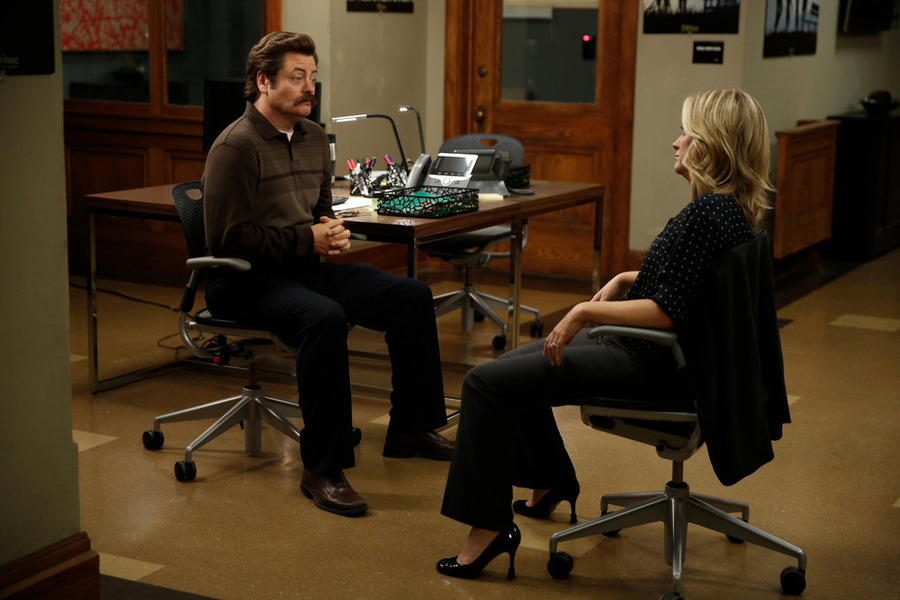 Still of Nick Offerman and Amy Poehler in Parks and Recreation (2009)