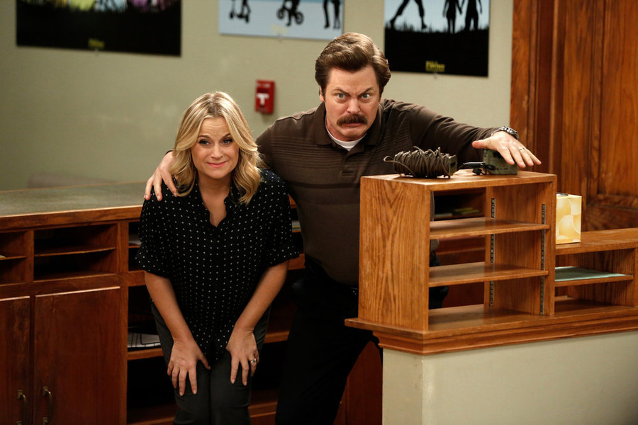 Still of Nick Offerman and Amy Poehler in Parks and Recreation (2009)