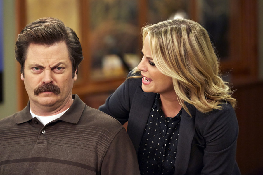 Still of Nick Offerman and Amy Poehler in Parks and Recreation (2009)