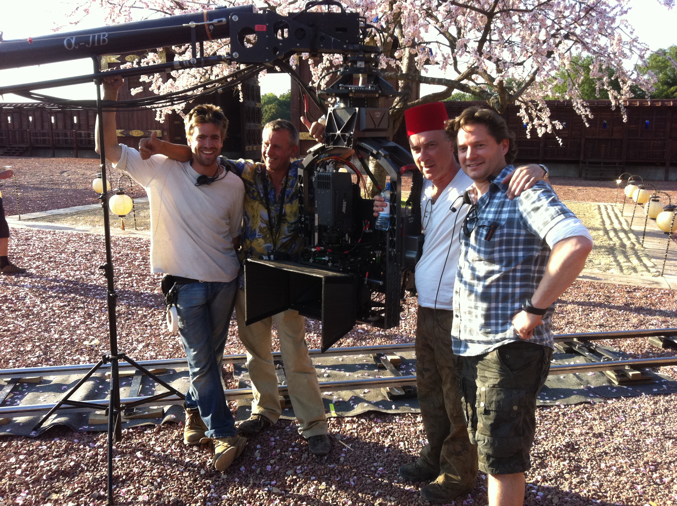 47 Ronin - camera team, 2011. Left to right: Lewis Hume (2nd ac) Simon Hume (1st ac) John Mathieson (DOP) and Demetri Portelli (Stereographer)