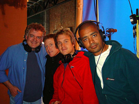 The guys at Fot. Budapest, Hungary April 2002. David Winning, Mac Ruth, Rupert Porter and Frazer Churchill on the bluescreen stage.