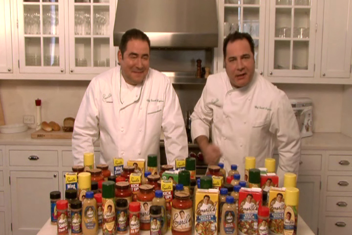 Mitch Poulos impersonating Emeril in front of the real Emeril Lagassee