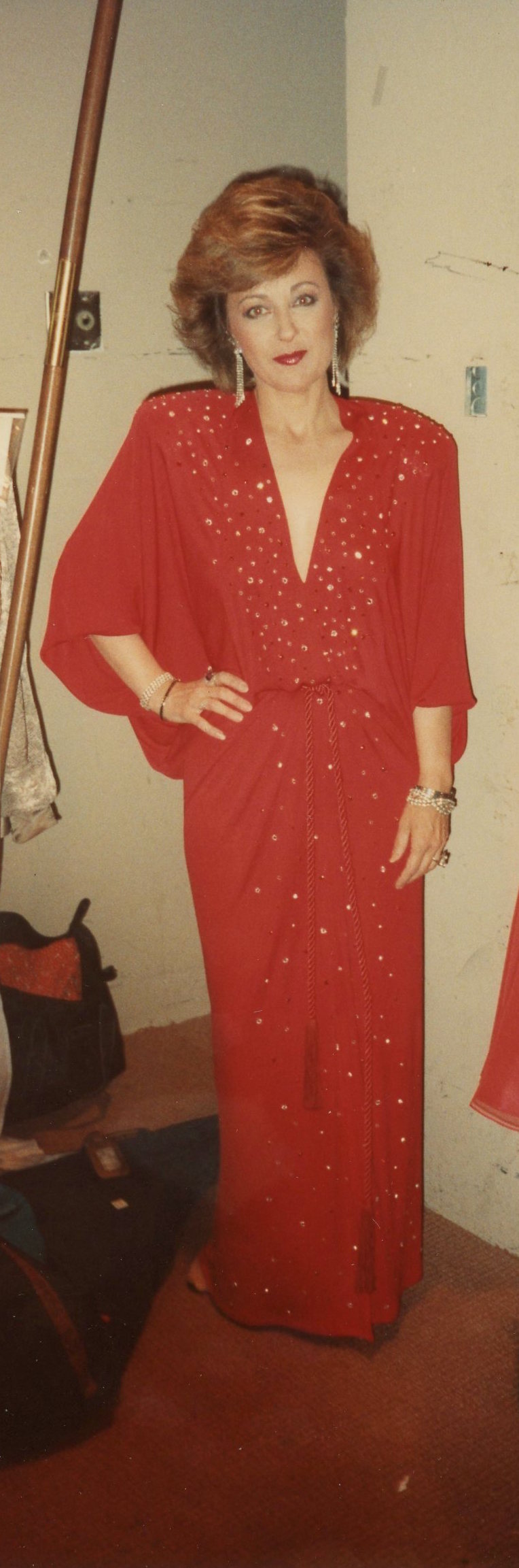 Udana, backstage at the Beverly Wilshire Hotel, 1989, just before performing her one-woman show.