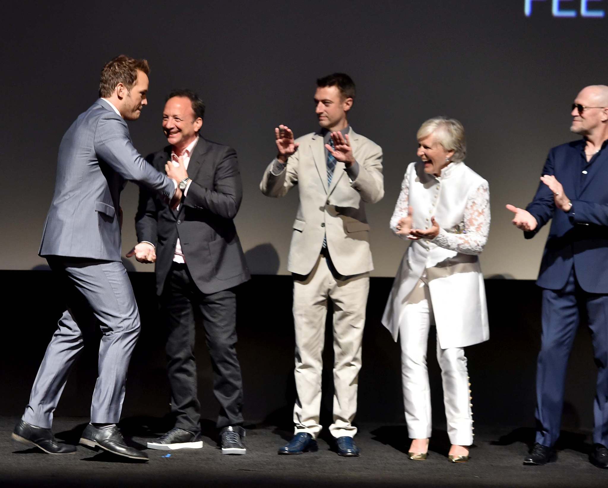 Glenn Close, Louis D'Esposito, Sean Gunn, Chris Pratt and Michael Rooker at event of Galaktikos sergetojai (2014)