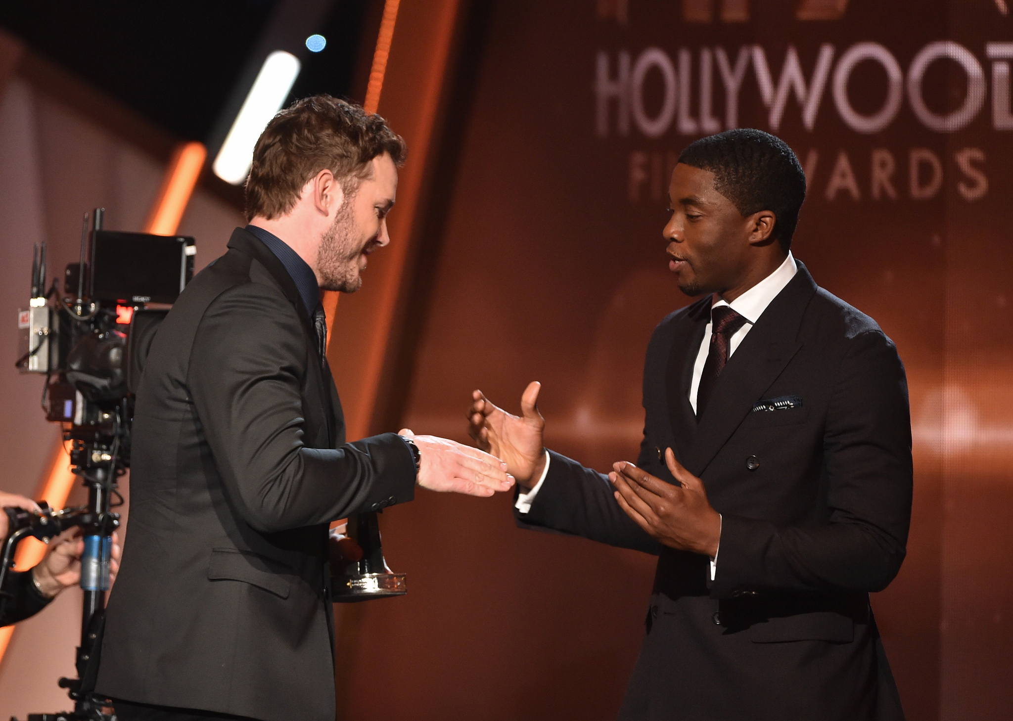 Chris Pratt and Chadwick Boseman at event of Hollywood Film Awards (2014)