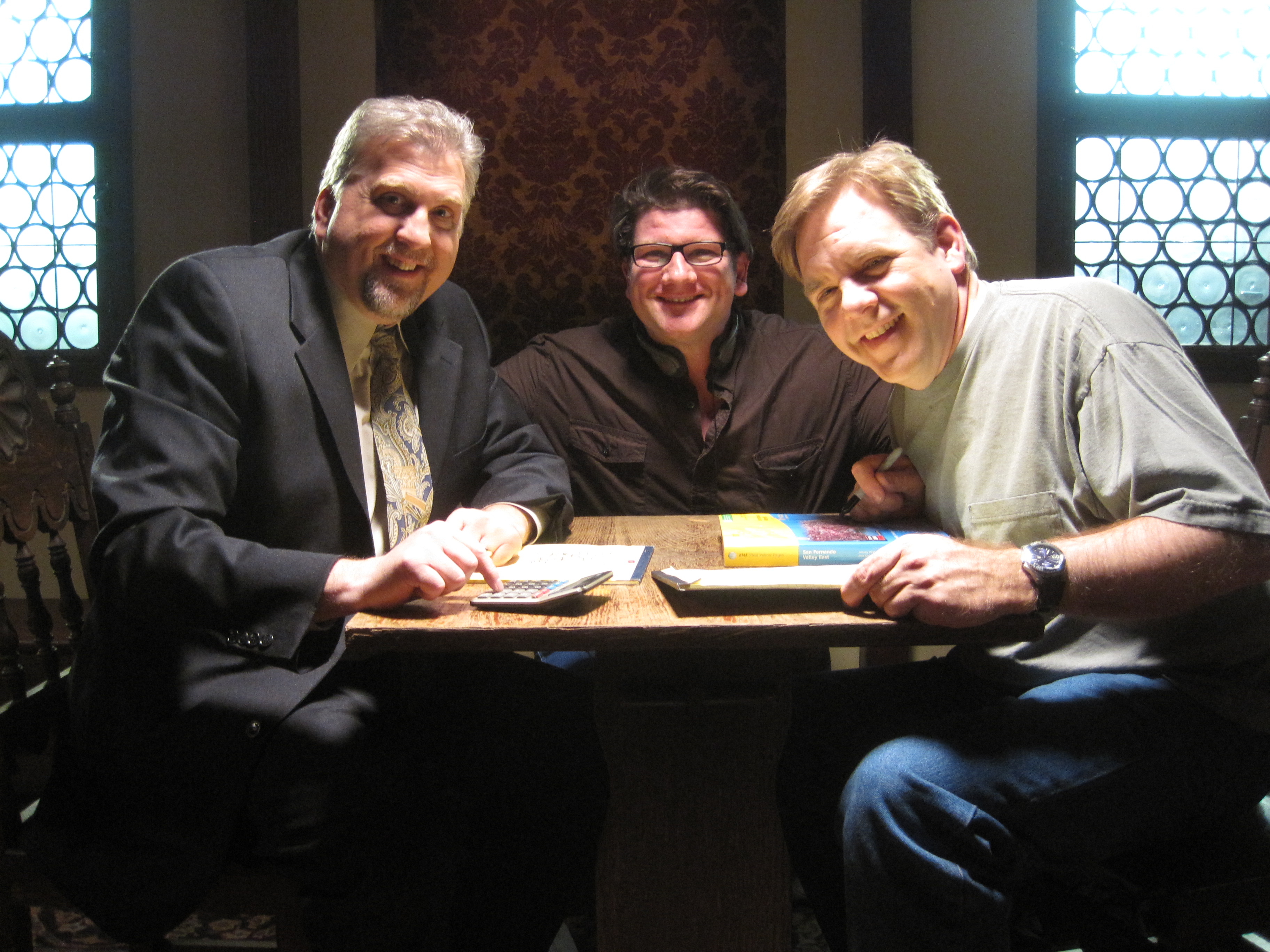 Director JUDE GERARD PREST with the stars of WE CAN GET THEM FOR YOU WHOLESALE based on a short story by NEIL GAIMAN. (L to R) DANIEL ROEBUCK (Burton Kimble), JUDE GERARD PREST (Director) and BRIAN HOWE (Peter Pinter)